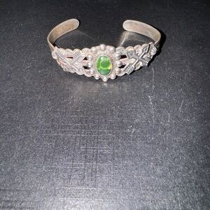 Fred Harvey era Coin Silver Bracelet with Green Turquoise